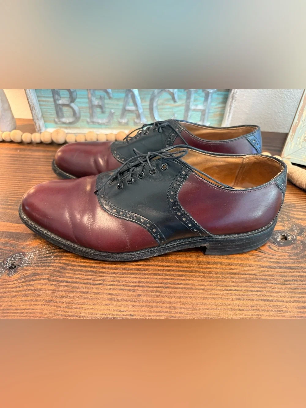Johnston & Murphy Burgundy Black Spectator Oxfords 11 Leather Made USA Shoes
